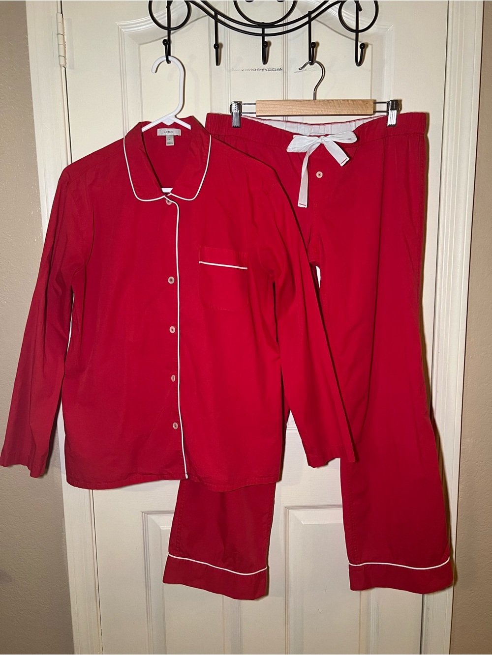 J.Crew Red White Piping Cotton Pajama Set Size M PJs